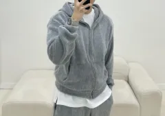 メンズ オーバーサイズ 冬 ファー フード ジップアップ トレーナー セット セットアップ