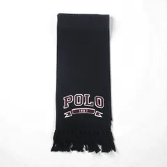 Polo Ralph Lauren カレッジロゴ  フリンジ マフラー ストール ブラック ポニー ロゴ 刺繡 POLO 1967