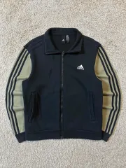 レディース S レア) adidas サイドライン バイカラー コットン トラックジャージ カーキ ブラック