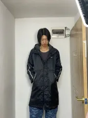 00s NIKE ブラック 白 サイドライン ビックロゴ アウター ダウンジャケット ロング丈 m