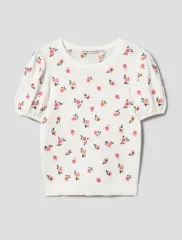 23 アリス アンド オリビア RISA フラワー 刺繍 パフ 半袖 ニット フローラル