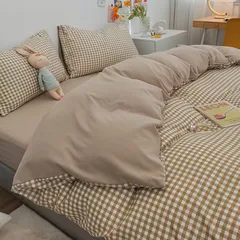 新品 「§ｚｚ．ｌｕｘｉ」布団カバーセット ダブル 4点セット ins ストライプ 無地 コントラストカラー シンプル 寝具カバー 洋式・和式兼用 ベッドカバー 掛け布団カバー ボックスシーツ 枕カバー シーツカバー 肌に優しい ピーチスキン加工 北欧風 オー