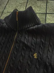 ポロラルフローレン 딥ネイビー ケーブル編みニット ゴールド ジップアップニット カーディガン サイズ S 90