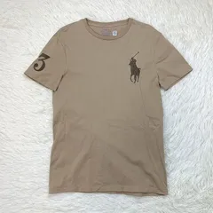 良品 POLO RALPH LAUREN ポロラルフローレン 半袖 Tシャツ サイズS ビッグポニー ナンバリング 3 刺繍 クルーネック ベージュ CUSTOM SLIM FIT メンズ