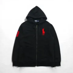 Polo Ralph Lauren ビッグポニー 刺繍 ジップパーカー L ブラック 裏起毛 CUSTOM FIT コットン