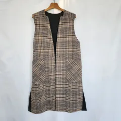 日付 ウール ブレンド ハンドメイド チェック ベスト ロング丈 ベスト