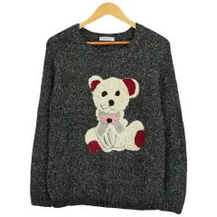 3218 グレー チャコール ウール混 ベア 長袖ニット