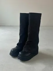 #1029 厚底 5 5cm ポールドオーバ ツートン ウォーマーブーツ 245 ブラックデニム