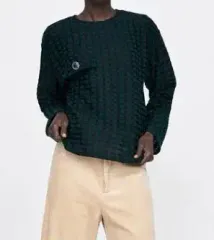 ZARA(ザラ) レディース ブラック/グリーン ニット Tシャツ 55