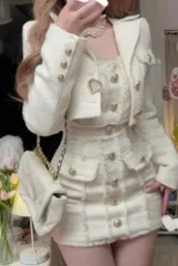 ably(エイブリー) 冬コーデ アイボリー ツイード セットアップ セット