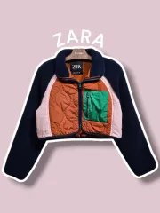 XS/ ザラ カラーブロック フリース クロップド ジャケット /1206