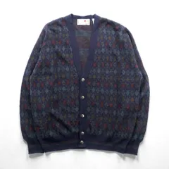 90s ITALY Vintage Knitwear アーガイル柄 ニット カーディガン M ネイビー FLORENCE TRICOT 90年代 イタリア製