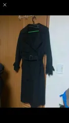 ブラック ベルト付き ウール ロングコート