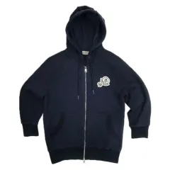 Moncler MONCLER(モンクレール) ダブル ロゴ ワッペン フリース フード付き ジップアップパーカー ネイビー