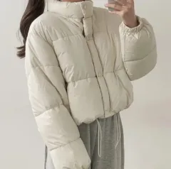 (新品) 可愛さ満点 単色 ジッパー シャーリング クロップド ショート ダウン