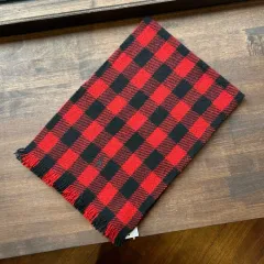 12852 - POLO RALPH LAUREN レッド CHECK ウールマフラー (ラムズウール 100%)
