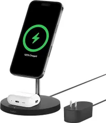 【VGP 2022受賞】Belkin 2 in 1 MagSafe充電器 最大15W高速充電 ワイヤレス充電器 MagSafe公式認証 iPhone17,16?12/ AirPods 対応 ブラック WIZ010dqBKwb