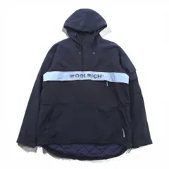 Woolrich ハーフジップ アノラックパーカー ナイロンジャケット L ネイビー ドローコード カンガルーポケット 中綿 サイドジップ スリット