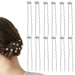 12本セット パールピン 髪飾り パール Ｕピン ヘアアクセサリー ヘアピン 結婚式 ピン（シルバー）