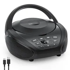 CDプレーヤー CDラジカセ ラジカセcdプレーヤー FMラジオ LCDディスプレイ スピーカー内蔵 AUX入力 プログラム再生 ハンドル付き 記憶機能 ポータブル 操作簡単 Type-C給電＆乾電池給電 日本語説明書付き 胎児教育/音楽鑑賞 fbda57a0