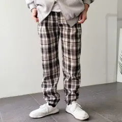 タータンチェック ピッチ 裏起毛 ゴム スリムフィット ジョガー パンツ 2 カラー 28 ー 34