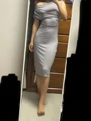 ストレッチシャーリングオフショルダードレス グレー