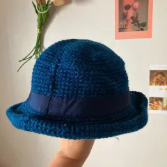 ブルー 手編み バケットハット