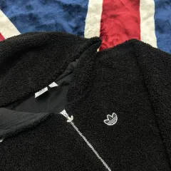 S アディダス フルジップアップ オーバーサイズ フリース フーディー / ブラック