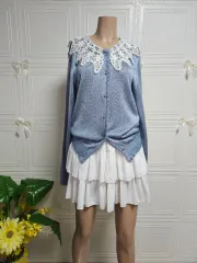 ライトブルー ヴィンテージ カーディガン（最後の袖部分補修 確認 目立たない）