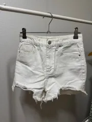 ハイウエスト デニムハーフパンツ 白 S
