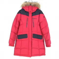 エール レディース ファー&フード取り外し グースダウンジャケット レッド90 (HU35470)