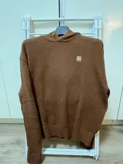 水 ツートン ボタン フード ニット セーター オーガニック 茶色
