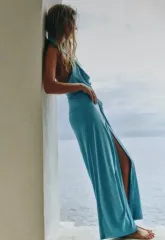 ZARA(ザラ) ライトブルー スリット リボン結び スカート ミディ丈 M 新品 28 インチ