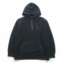 Polo Ralph Lauren 90年代 ビッグポニー刺繍 ハーフジップ フリース パーカー S ブラック 短丈 プルオーバー フロント カンガルーポケット