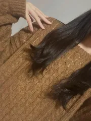 (割引あり) ブラウン ケーブル編み ニット ラウンド