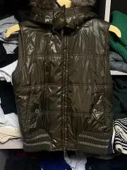 Y2K レオパード ファー ダウンベスト 2Way カーキ