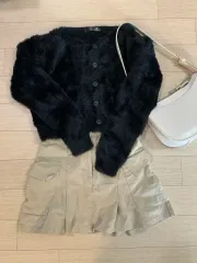 冬コーデ コーディネートセット ベージュ カーゴスカート アンゴラ カーディガン