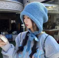 新品 居心地の良い ストラップ ニットハット 冬 防寒帽子