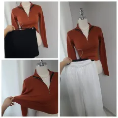 新作ニットクロップジップアップ