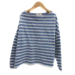 ナノユニバース nano universe Tシャツ カットソー 長袖 ボートネック ボーダー柄 オーバーサイズ F 水色 ライトブルー ライトグレー /YS18