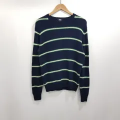 UNIQLO ユニクロ ラウンドネック ストライプ パータン ウール100 ニット Tシャツ メンズM H157
