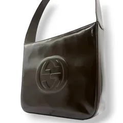 グッチ GUCCI ハンドバッグ ワンショルダー パテントレザー エナメル ブラウン 茶色 ビッグロゴ デカロゴ ヴィンテージ ビンテージ オールドグッチ クラシック エレガント イタリア製 自立可 希少 レア 鞄 カバン レディース 上品 高級 行事 F