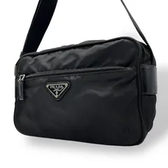 PRADA プラダ ナイロン レザー ショルダーバッグ トライアングルロゴ ブラック シルバー金具 斜め掛け クロスボディ レディース K12