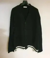 メンズ 裾 カラーライン バイカラー カーディガン-ブラック （ 100 ー 105 ）