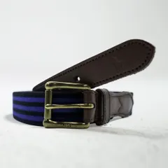 Polo Ralph Lauren レザー 伸縮 リボンベルト ストライプ ブルー 真鍮 ゴールド バックル