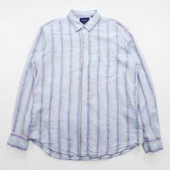 Faconnable Club フランス企画 リネンシャツ XL ストライプ ブルー 麻100% 胸ポケット