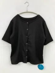 Samansa Mos2 blue サマンサモスモスブルー Tシャツ/カットソー F ブラック 無地 ミドル丈 半袖 クルーネック(丸首)