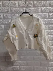 クロップドニット フラワーカーディガン