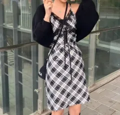 チェック レース ミニ ワンピース