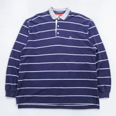TOMMY HILFIGER 90年代 USA製 ラガーシャツ 長袖 ポロシャツ 2XL ボーダー ネイビー コットン ビッグサイズ